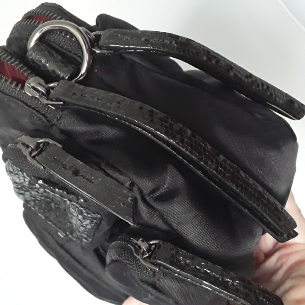 MZ Wallace Black Bowery Pocket Patent Sparkle Leather Trim 2-way - Picture 11 of 17